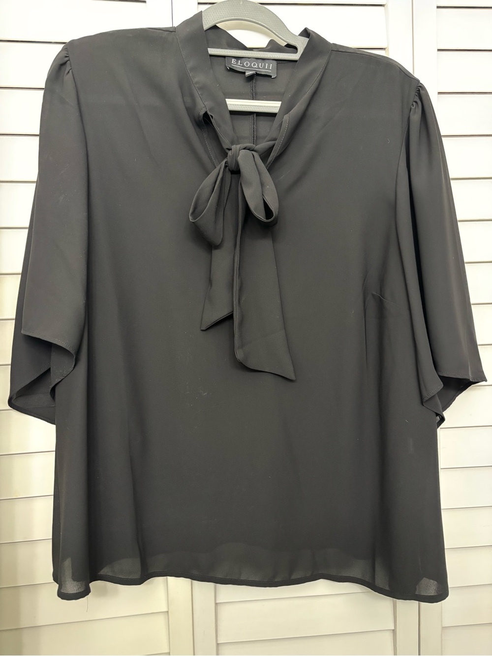 Eloquii Black Tie-Neck Bow Blouse
